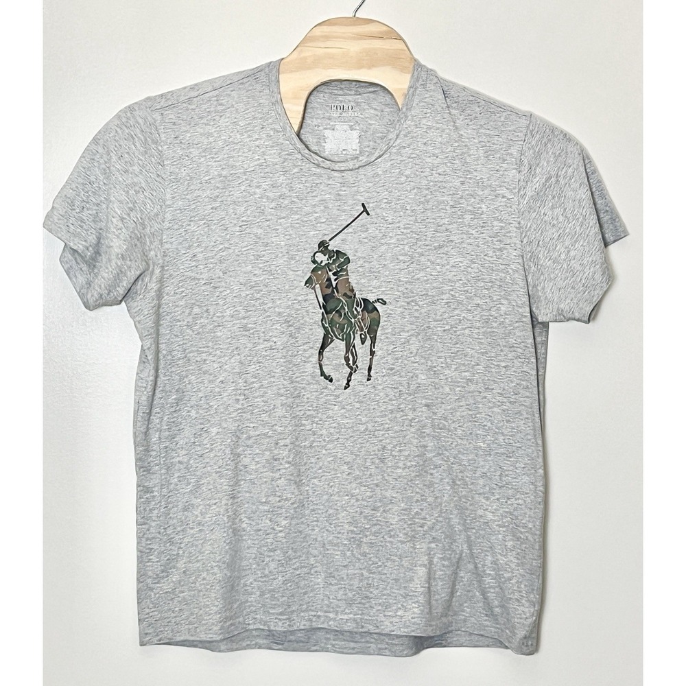 Polo Ralph Lauren Big Pony T-Shirt Men's Large Gray Camo Logo Graphic Preppy